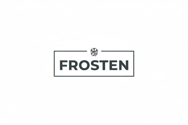 Create a minimalistic and modern logo for a streetwear clothing brand called FROSTEN. The brand focuses on premium hoodies and urban comfort. The logo should look sleek, masculine, and stylish — suitable for a luxury streetwear brand like ICON Amsterdam or Represent. Use a clean sans-serif font with subtle boldness. Colors: black, white, or dark grey tones. Include a small geometric or abstract symbol that represents cold, strength, or urban lifestyle (optional). The logo must look professional and versatil
